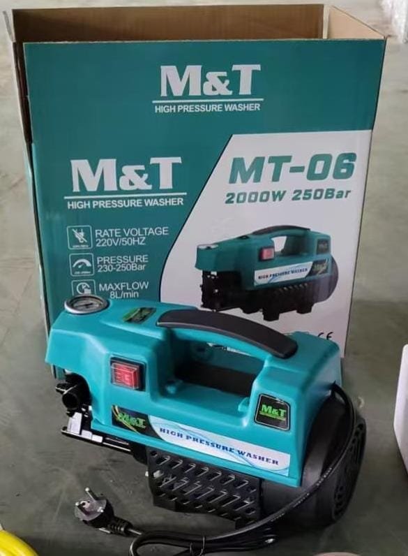 M&T High Pressure Washer Machine With 8 MTR Hose Pipe , Foam Gun, 2 Filters, 1 Connector, 1 inlet Pipe , And Pressure Gun.